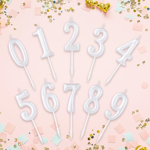 Pearl White Birthday Candles Set - Numeric Cake Decoration (10 pcs)