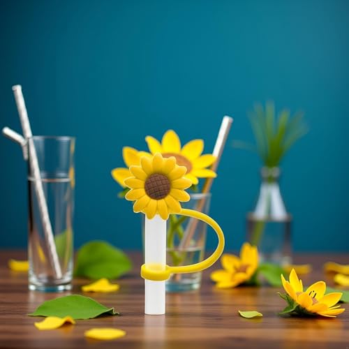 Yellow Sunflower Silicone Straw Cover Reusable Dust Plug