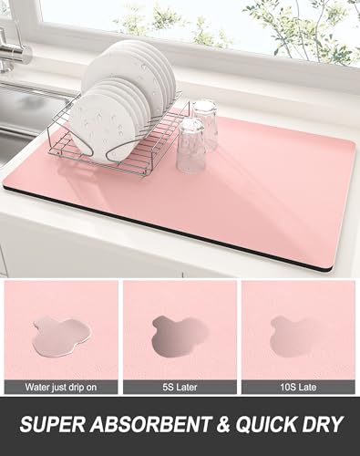 Rnivvi Super Absorbent Dish Drying Mat 12x19 - Pink Kitchen Decor