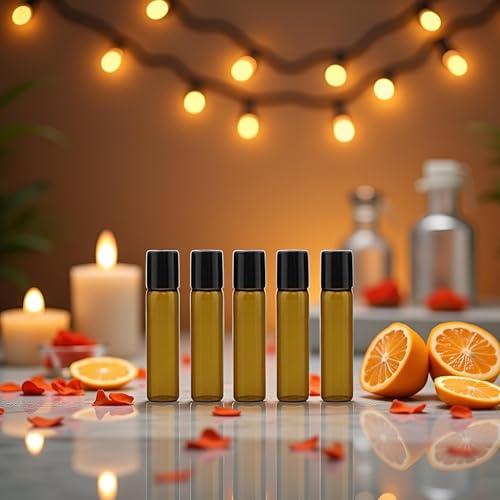 5ml Brown Glass Roll-On Bottles for Essential Oils - 5 Pack Refillable