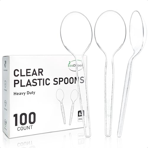 EcoDispose Heavy Duty Disposable Clear Plastic Spoons - 100 Count