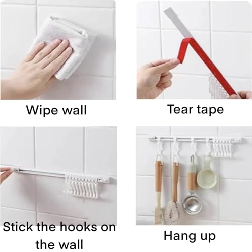 2Pcs 40cm Adhesive Sliding Rail Hook Rack - No-Drill Wall Utensil Hanger