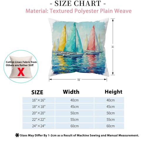 Pastel Sailboat Throw Pillow Covers - 20x20 Inch Set of 2