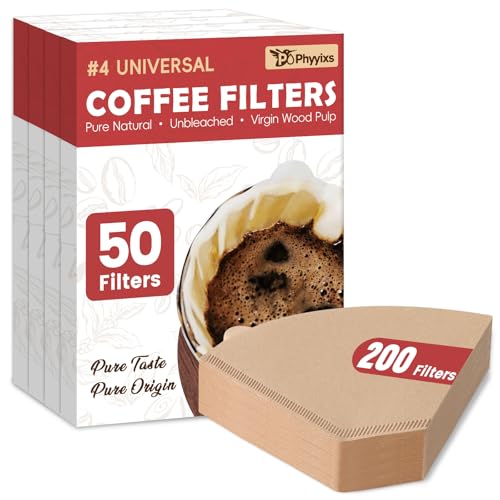 #4 Cone Coffee Filters, 200 Count Unbleached Natural Paper for Drip & Pour Over
