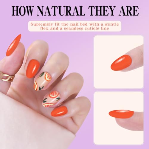 Short Squoval Press On Nails with Orange Pomelo Design 24Pcs