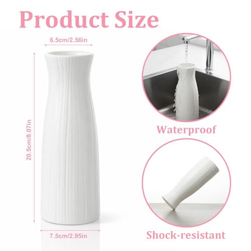 Unbreakable Plastic Vase for Flowers - Ceramic Look, 8.1 Inch Home Decor
