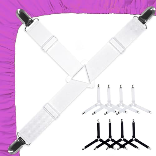 Adjustable Bed Sheet Holder Straps - 8 Pcs Non-Slip Fitted Sheet Clips