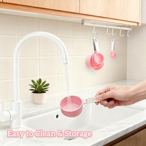 10-Piece Measuring Cups and Spoons Set with Stainless Steel Handles (Pink)