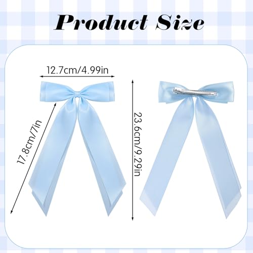 Light Blue Hair Bow Clips with Long Tails 2-Pack Satin Ribbon Barrettes