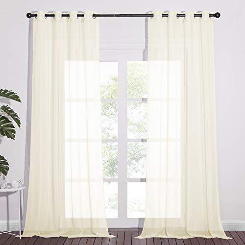 NICETOWN 96-Inch Cream Beige Sheer Curtain Panels - Voile Window Treatments