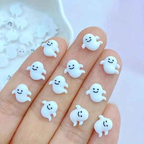 50PCS Halloween Nail Charms Cute 3D Ghost and Bat Resin Rhinestones