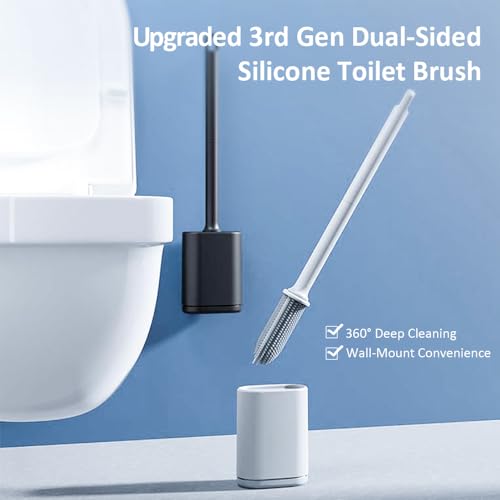 Kucucyle Dual-Sided Silicone Toilet Brush & Holder Set - Gray RV Cleaner