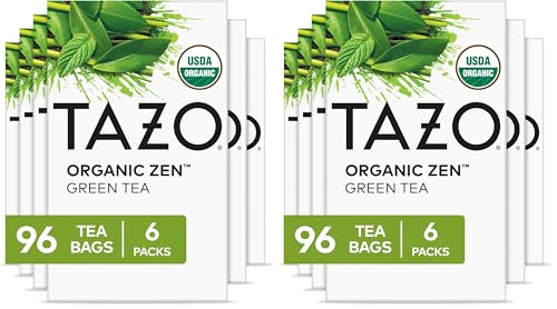 TAZO Organic Zen Green Tea Bags - Caffeine Free, 16 Count (Pack of 12)