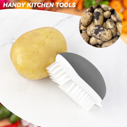 Vegetable Brush with Potato Eye Remover - Ergonomic Kitchen Scrubber, Grey