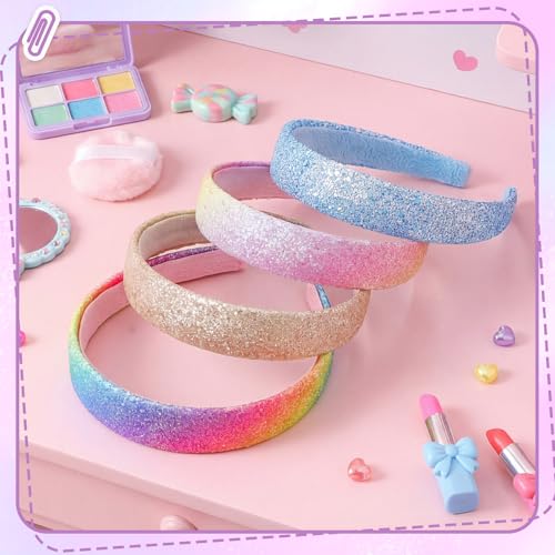 Needbrock 4 Pcs Glitter Sequin Headbands for Girls Rainbow Hair Accessories
