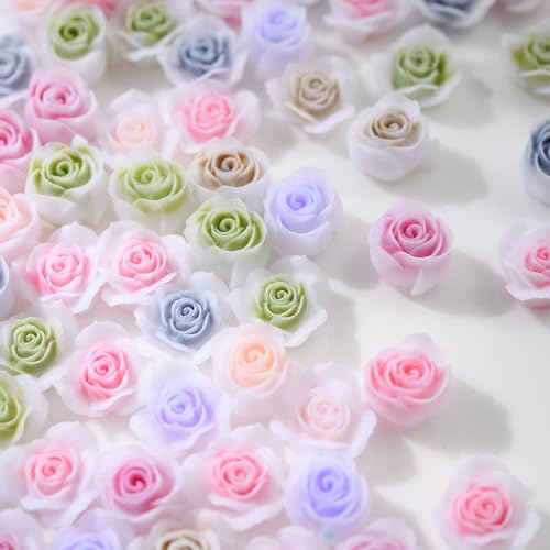 MOLILON 150pcs 3D Flower Nail Charms Resin Gradient Rose Manicure Decors
