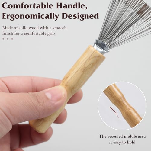 Zoolinn Mini Hair Brush Cleaner Set - 2PCS Wooden Handle Metal Wire Rake