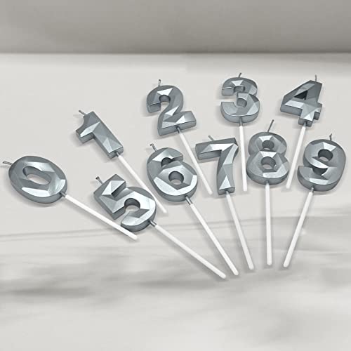 Silver 3D Diamond Shaped Birthday Candles - 26 & 62 Number Set
