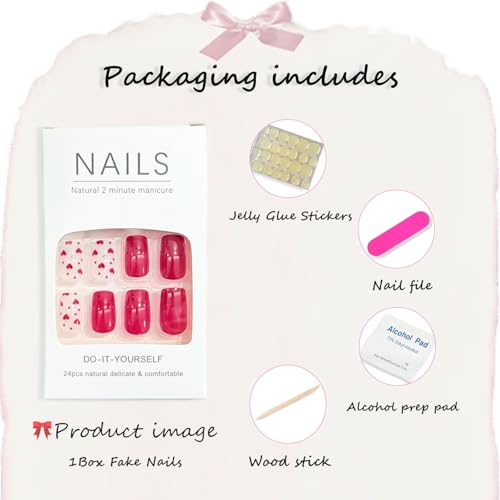Valentine Press on Nails Red Square False Nails Heart Design