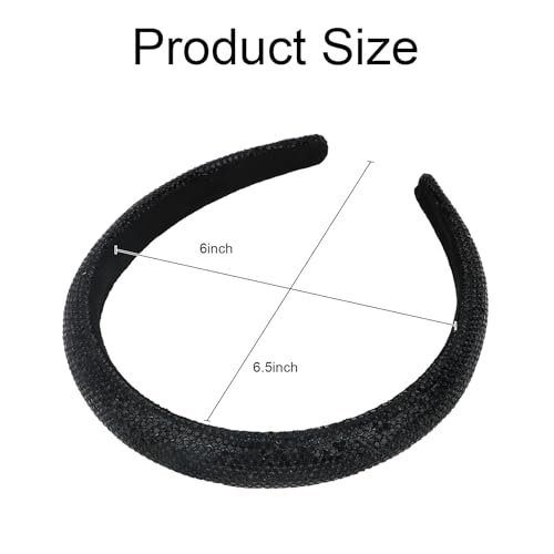 Black Rhinestone Headband for Women - Sparkly Beaded Hair Band