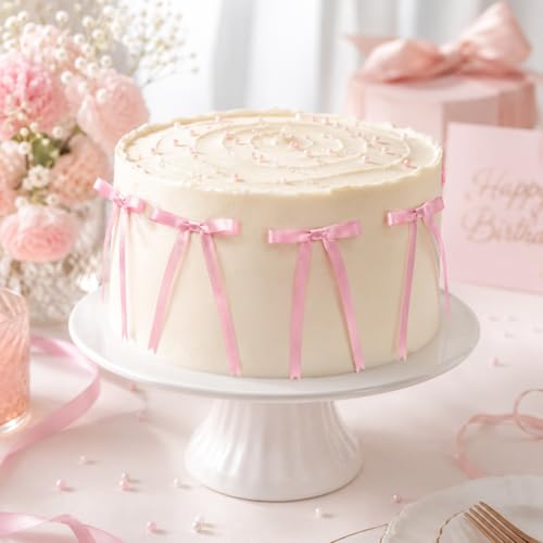 10 Pack Pink Bow Cake Decorations - Pre-Tied Satin Ribbon Bows