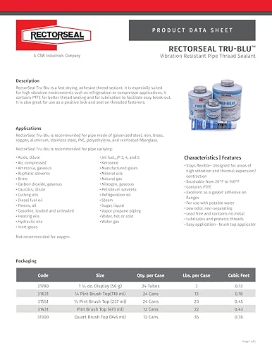 RectorSeal Tru-Blu Pipe Thread Sealant, Fast-Dry PTFE for High Vibration