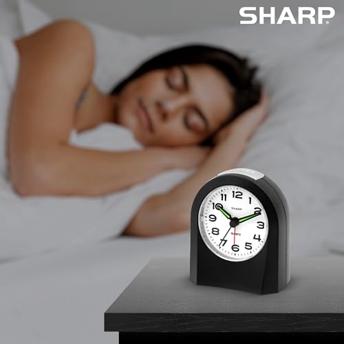 Sharp Small Battery Operated Analog Alarm Clock - Silent, Snooze, Pack of 2