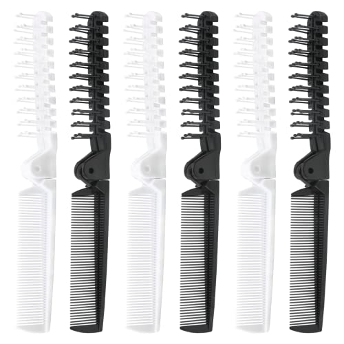 Qjaiune 6 PCS Foldable Travel Hair Brush & Massage Comb Set - Black & White