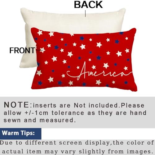 4th of July Patriotic Pillow Cover 12x20 Inch, Red White and Blue Stars Case