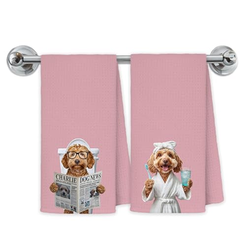 Funny Poodle Hand Towels 16x24 Inch Dog Bathroom Decor Set of 2