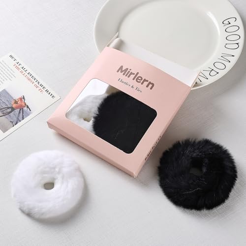 Mirlern 4-Piece Faux Fur Pom Pom Hair Ties - Fluffy Winter Scrunchies