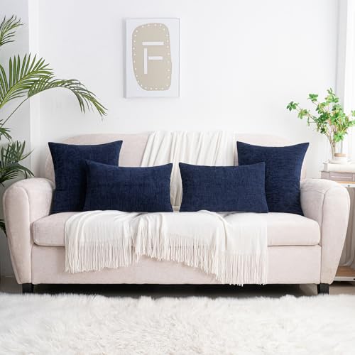HWY 50 Navy Blue Chenille Throw Pillow Covers, 18x18 Inch, Set of 2