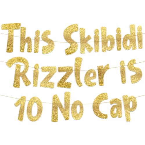 Pre-Strung Gold Glitter Skibidi Rizzler Banner for 10th Birthday