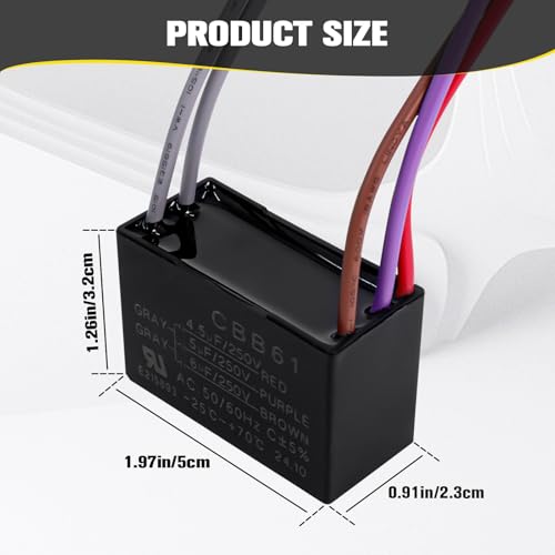 Podoy CBB61 Ceiling Fan Capacitor Replacement 4.5uF-6uF 5 Wire