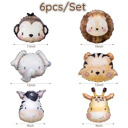 6 Pcs Small Animal Foil Balloons - Jungle Safari Birthday Party Decor
