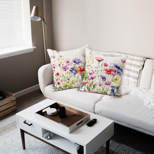 TAJWE Spring Floral Pillow Covers 18x18 Inch Set of 2 - Farmhouse Decorative Cushion Cases for Sofa & Couch
