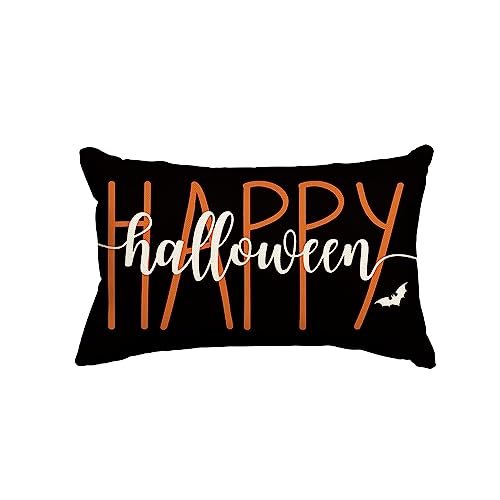 Happy Halloween Bat Throw Pillow Cover – 12x20 Inch Polyester Cushion Case