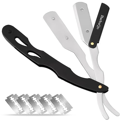 BarbaQo Professional Stainless Steel Straight Razor with 20 Blades