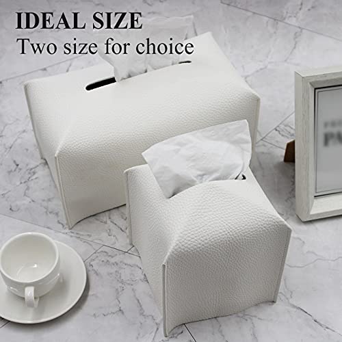 Livelab PU Leather Rectangular Tissue Box Cover - Off White, 9.5-inch