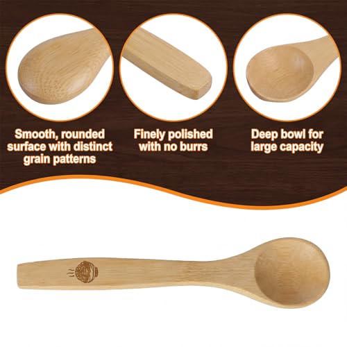 6 Pcs Mini Bamboo Spoons - 5.19 Inch Wooden Teaspoons for Condiments