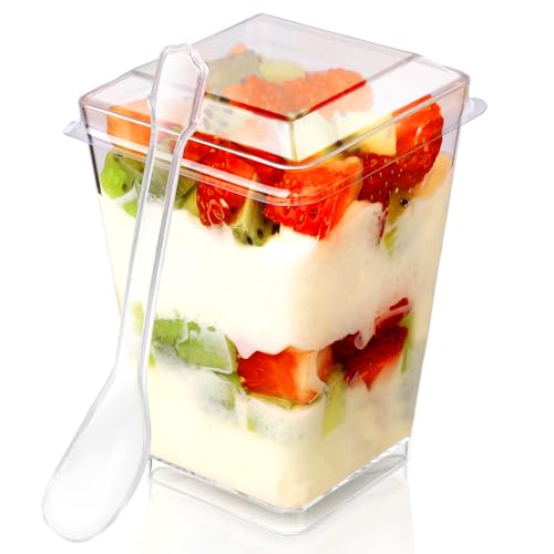 20 Pack 5oz Plastic Dessert Cups with Lids & Spoons - Parfait, Pudding, Fruit