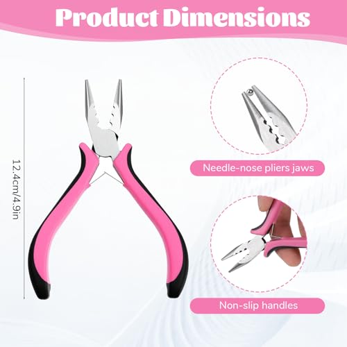 Hair Extension Pliers 3-Hole Mini Tool for Micro and Nano Rings Pink