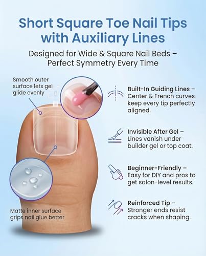 AMilHiTon Square Press On Toenails with Guide Lines - 180PCS