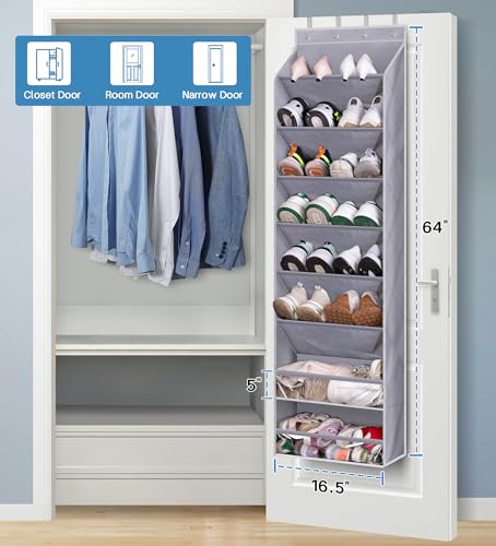 Grey Over the Door Shoe Organizer for 20 Pairs - 64" Large Hanging Shoe Rack