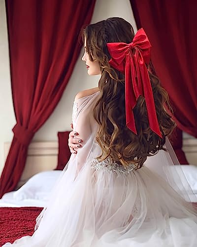 JELIEE 4 Pcs Silky Satin Hair Bows with Long Tails and Metal Clips