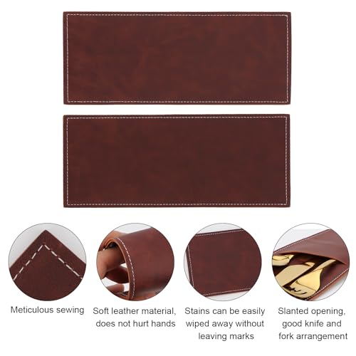 Leather Cutlery Sleeve Set - Grayish Brown, 2 Pcs Utensil Pouch for Dining