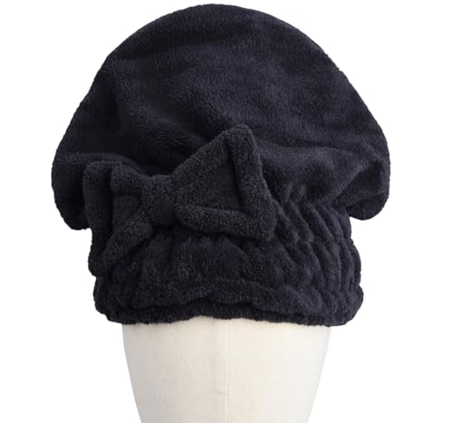 HOPESHINE Microfiber Hair Towel Cap - Super Absorbent, Black
