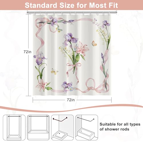 Romantic Floral Shower Curtain 72x72 with Hooks - Watercolor Design