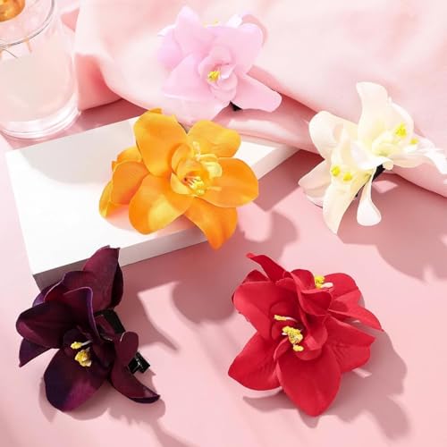 5-Piece Hawaiian Plumeria Flower Hair Clips Set for Beach Weddings