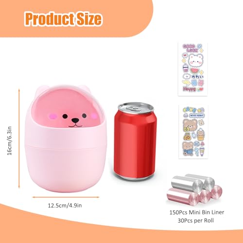 Kawaii Bear Desktop Trash Can - Pink Mini Countertop Wastebasket